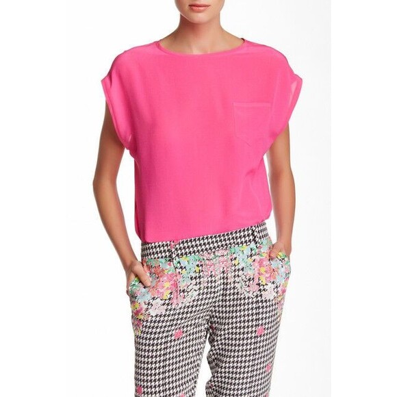 NWT LAMB New Punk Pink Short Sleeve Silk Top Blouse XS Womens Designer Bright - Picture 1 of 7